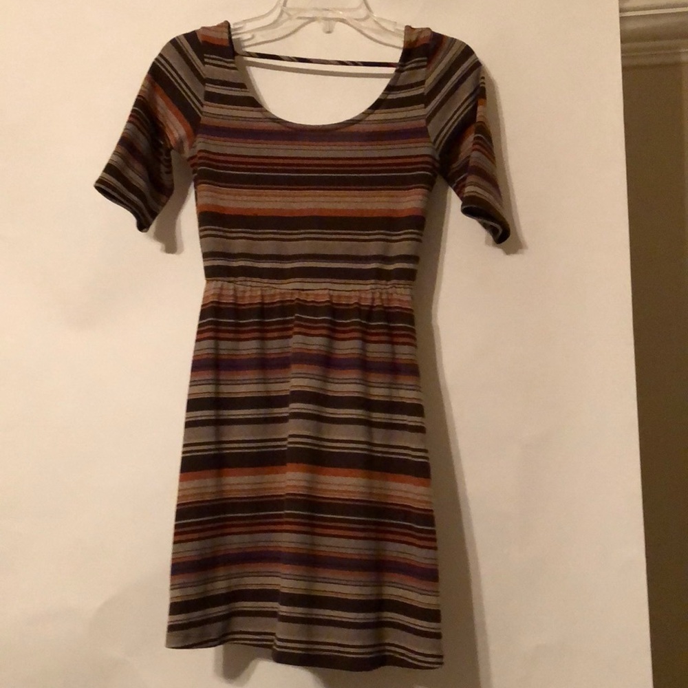Brown, tan, orange striped dress